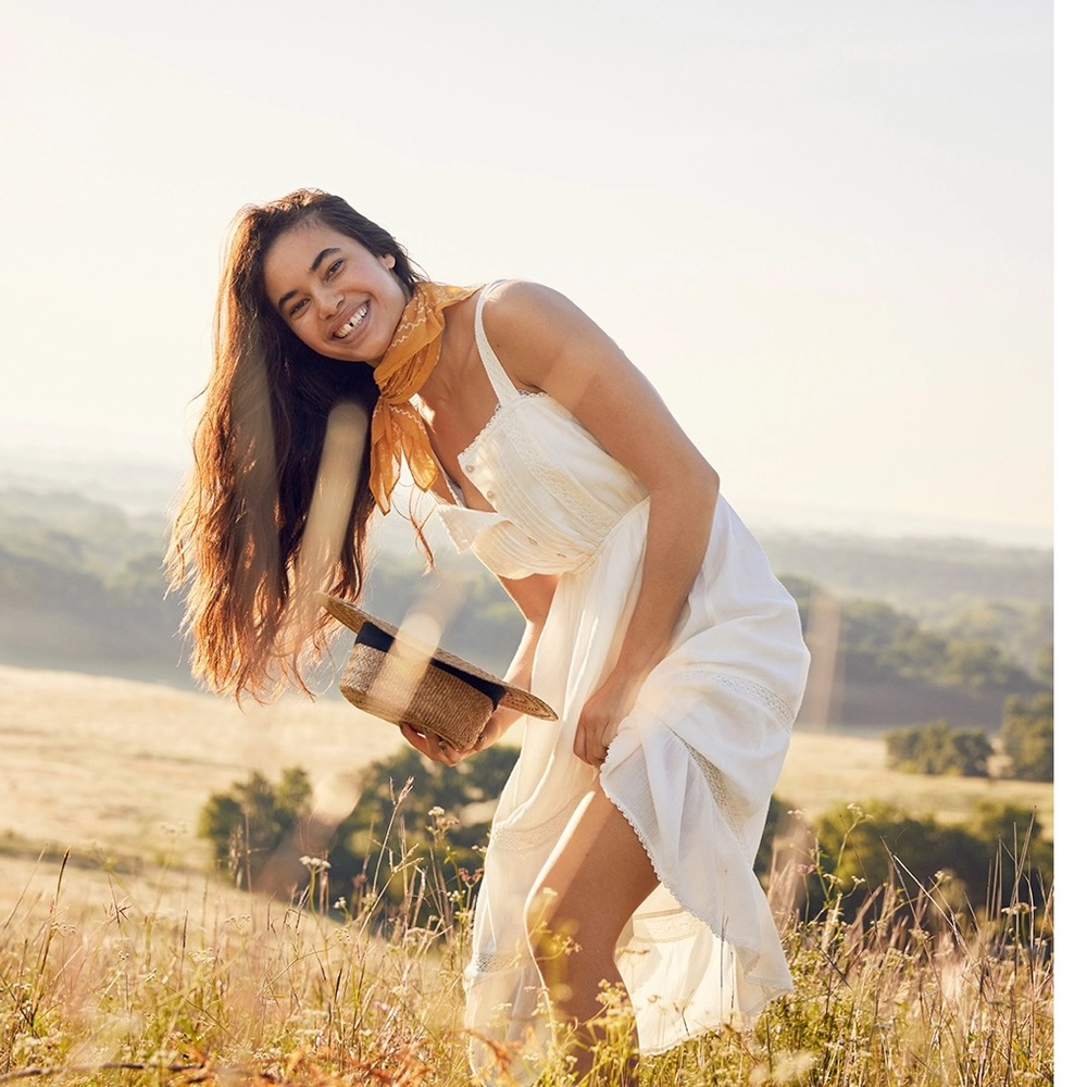 Aerie white crochet trim midi dress